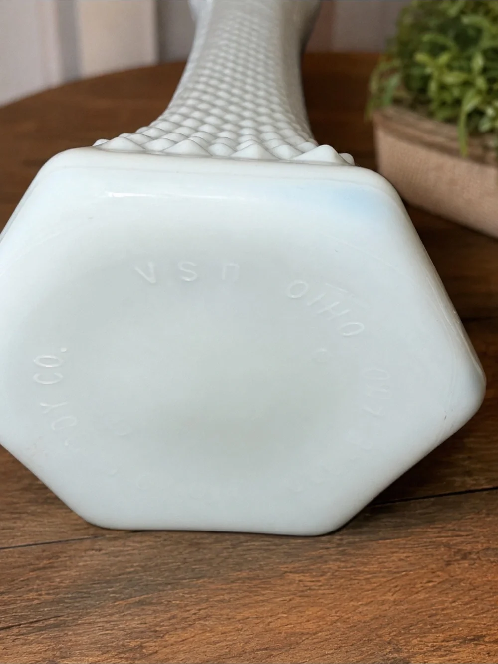 Vintage Hoosier Glass 4063C White Milk Glass Bud Vase Diamond Hex Base